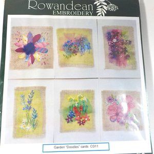 Rowandean GARDEN DOODLES Embroidery Card Kit w/fabric floss sequins organza